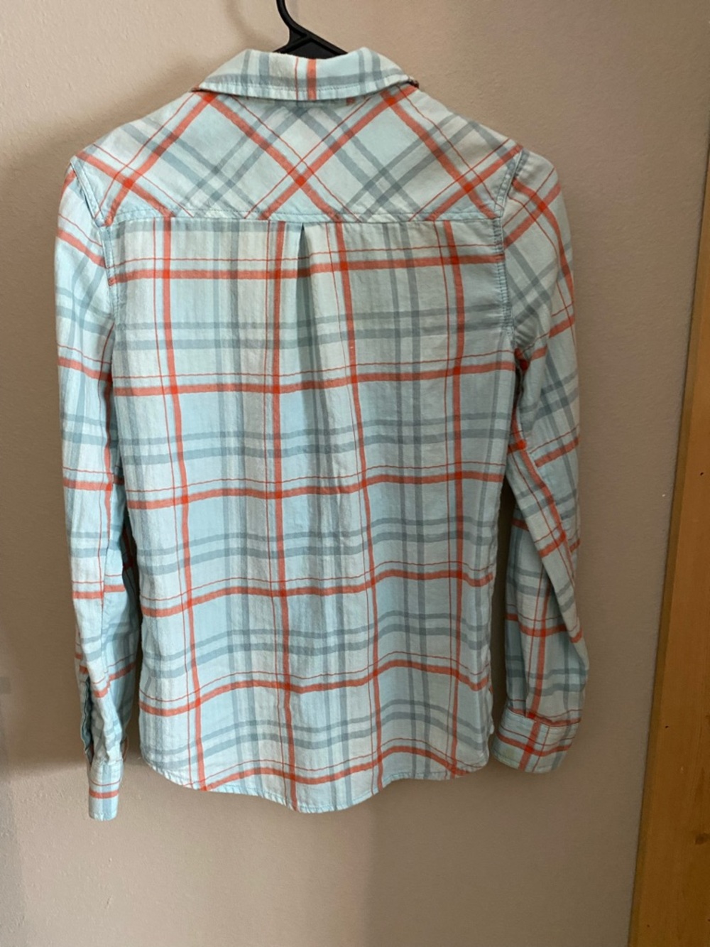 Arizona Jean Company Light Aqua and Orange Plaid Button-Up Shirt - Picture 2 of 9